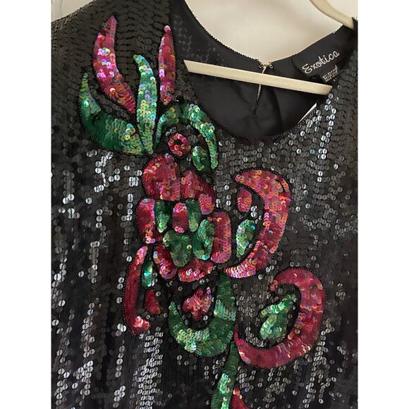 NWT Vintage 80s Exotica Silk Black Red Sequin Blouse Size 1X - Picture 11 of 15